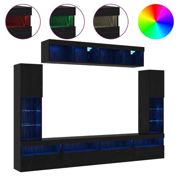 vidaXL Set TV komoda S LED lampica 6 pcs Crni hrast Konstruirano drvo