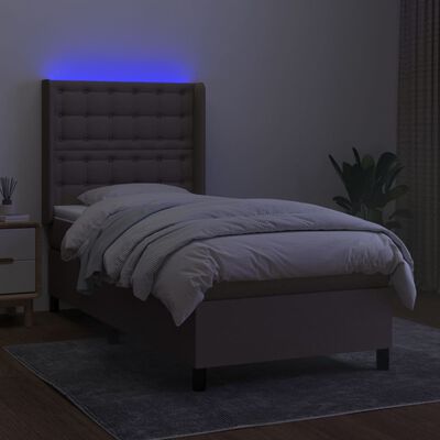 vidaXL Krevet box spring s madracem LED smeđesivi 100x200 cm tkanina