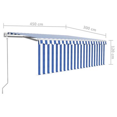 vidaXL Automatska tenda s roletom i senzorom LED 4,5x3 m plavo-bijela