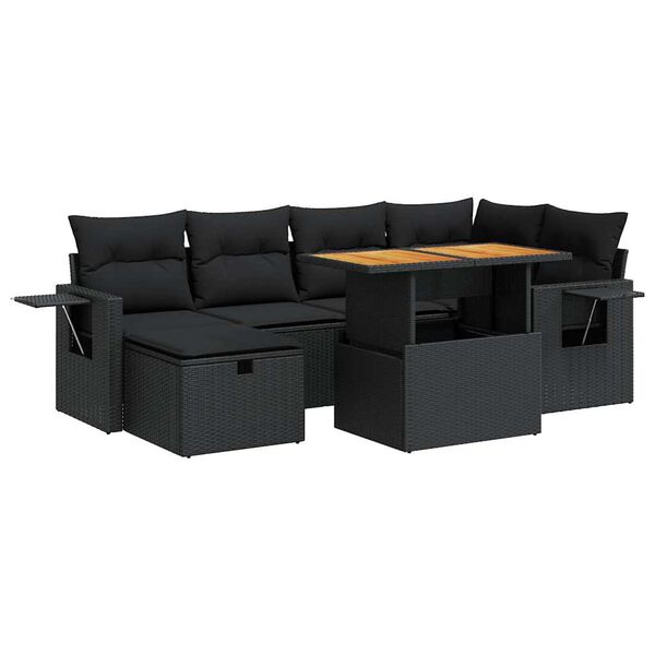 vidaXL 8-dijelni set vrtnih sofa od poliratana s jastucima crni bagrem