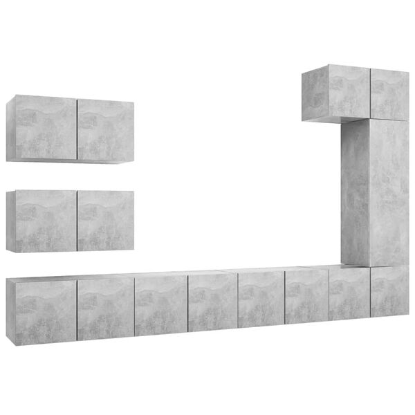 vidaXL 8-dijelni set TV ormarića siva boja betona konstruirano drvo