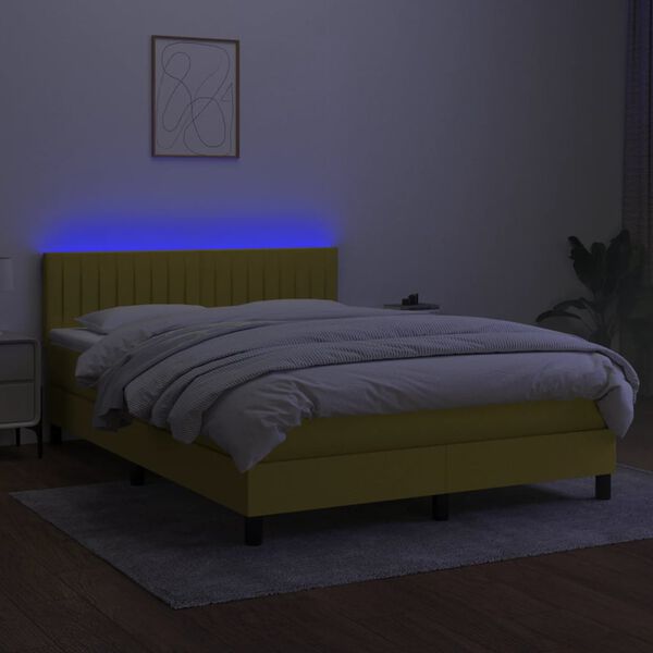 vidaXL Krevet box spring s madracem LED zeleni 140x200 cm od tkanine