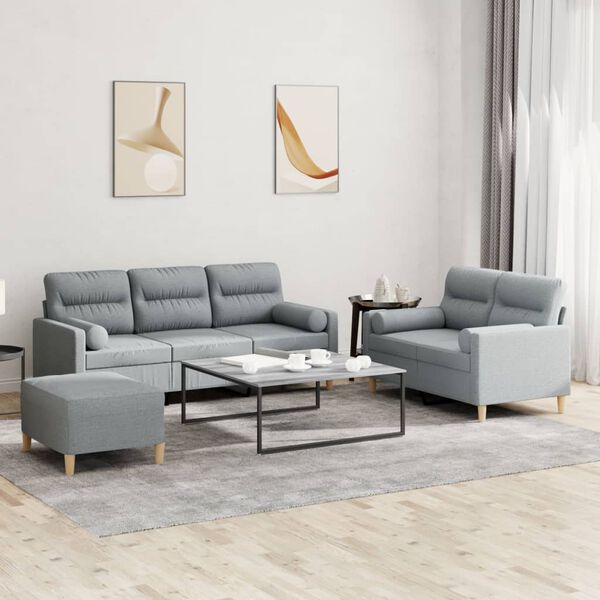 vidaXL 3-dijelni set sofa s jastucima svjetlosivi od tkanine