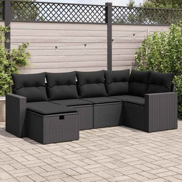 vidaXL 6-dijelni set vrtnih sofa s jastucima crni od poliratana