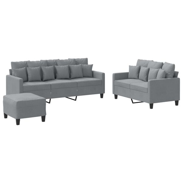 vidaXL 3-dijelni set sofa s jastucima svjetlosivi od tkanine