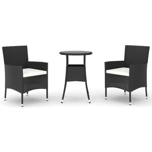 vidaXL 3-dijelni vrtni bistro set od poliratana s jastucima crni