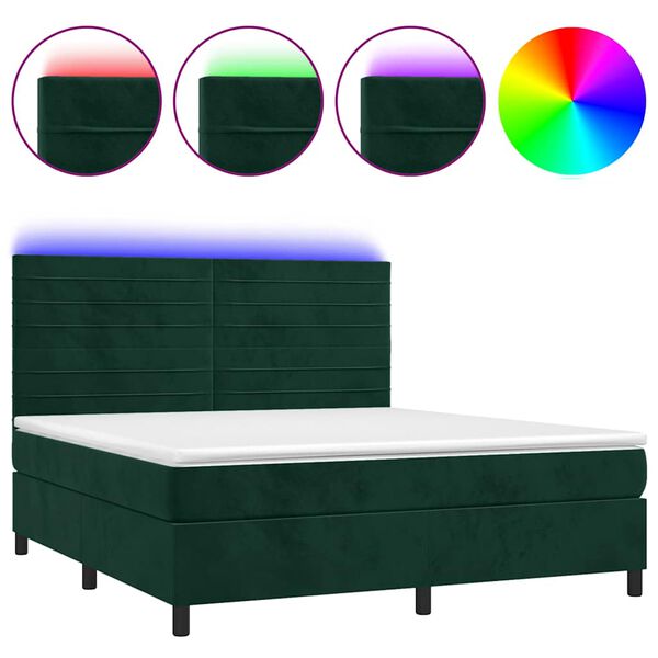 vidaXL Krevet box spring s madracem LED tamnozeleni 180x200 cm bar&scaron;un