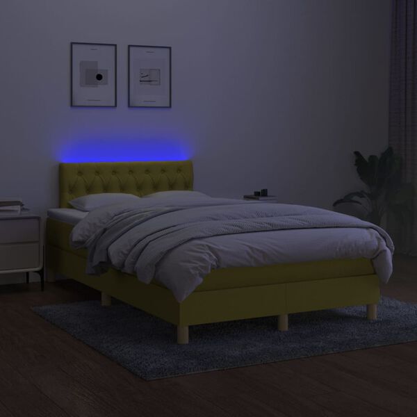vidaXL Krevet box spring s madracem LED zeleni 120 x 200 cm od tkanine