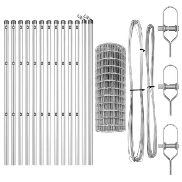 vidaXL Ograda s postovima Srebrno 0,6 x 25 m Čelik i PVC