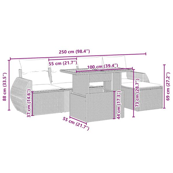 vidaXL 6-dijelni set vrtnih sofa s jastucima bež od poliratana