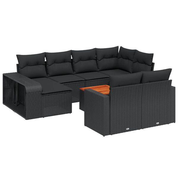 vidaXL 11-dijelni set vrtnih sofa od poliratana s jastucima crni