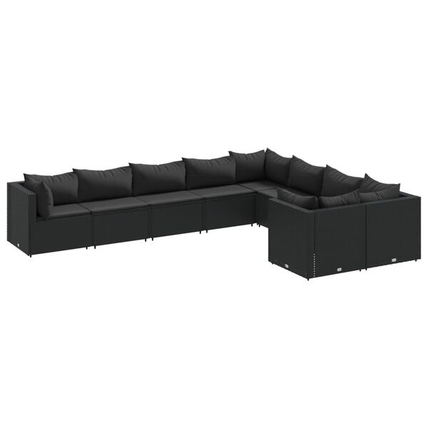 vidaXL 9-dijelni set vrtnih sofa s jastucima crni od poliratana