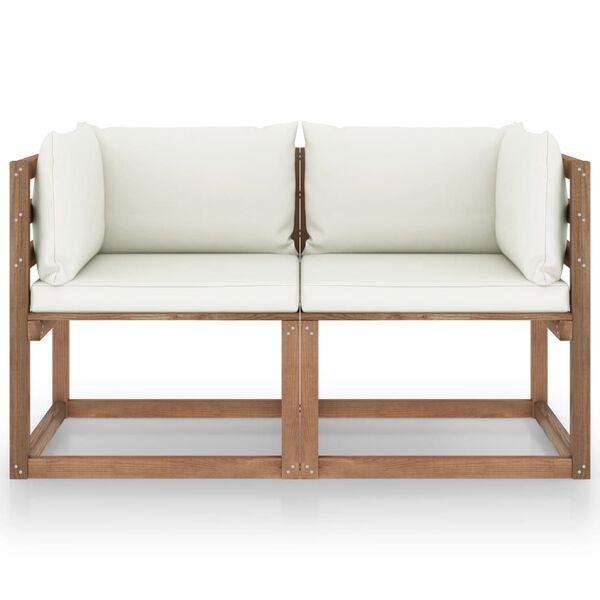 vidaXL Vrtni dvosjed od paleta od borovine s krem bijelim jastucima