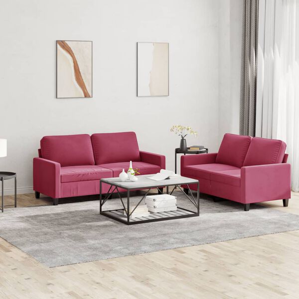 vidaXL 2-dijelni set sofa s jastucima crvena boja vina bar&scaron;unasti