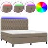 vidaXL Krevet box spring s madracem LED smeđesivi 160x200 cm tkanina