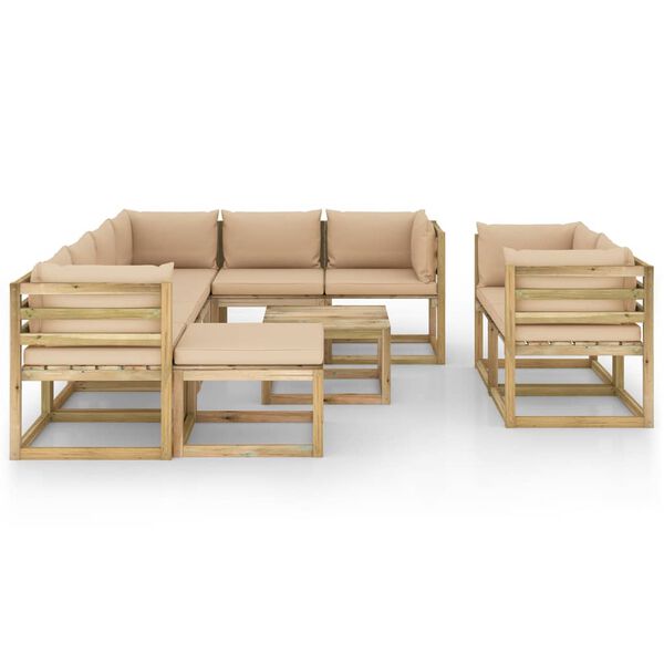 vidaXL 10-dijelna vrtna garnitura od impregnirane borovine s jastucima