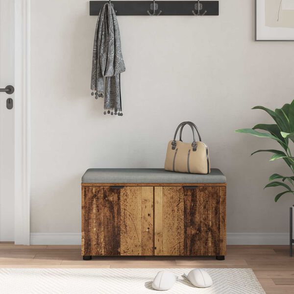 vidaXL Klupa za hodnik s jastukom s vratima Staro drvo 80 x 46 x 46 cm