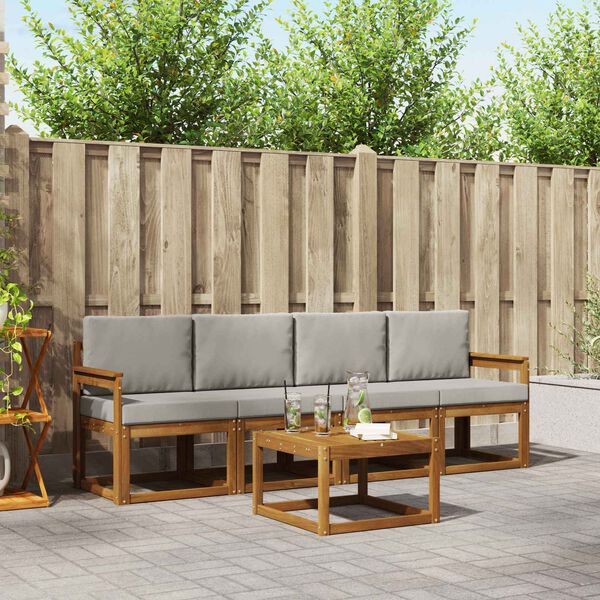 vidaXL Set vanjskih sofa s jastukom 5 pcs Prirodna i svijetlo siva