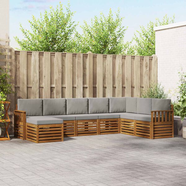 vidaXL Setovi sofa 8 pcs Prirodna i svijetlo siva Čvrsto drvo akacije