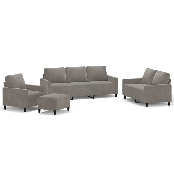 vidaXL 4-dijelni set sofa s jastucima svjetlosivi bar&scaron;unasti
