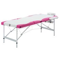 vidaXL Sklopivi stol za masažu s 3 zone aluminijski bijelo-ružičasti