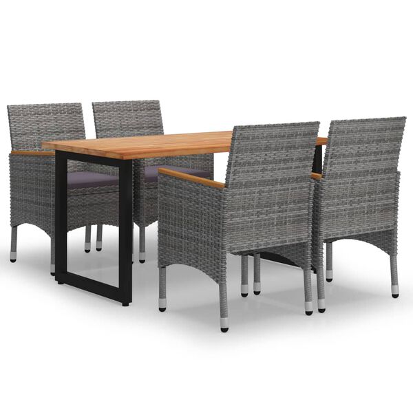 vidaXL 5-dijelni vrtni blagovaonski set od poliratana s jastucima sivi