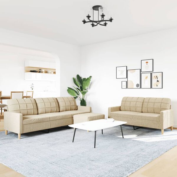 vidaXL 3-dijelni set sofa s tabureom krem od tkanine