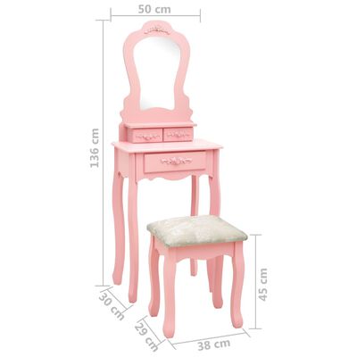 vidaXL Toaletni stolić sa stolcem rozi 50x59x136 cm drvo paulovnije