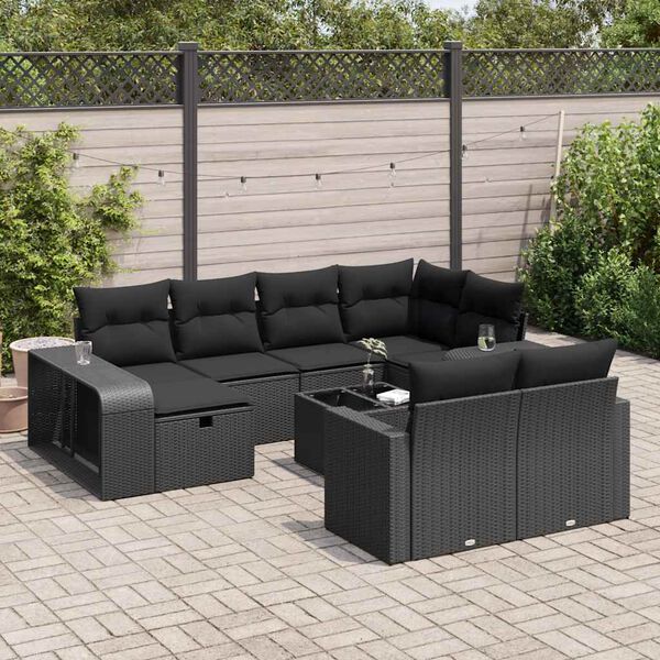 vidaXL 11-dijelni set vrtnih sofa od poliratana s jastucima crni