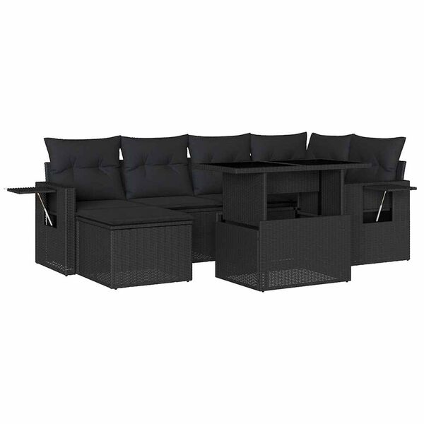 vidaXL 7-dijelni set vrtnih sofa od poliratana s jastucima crni