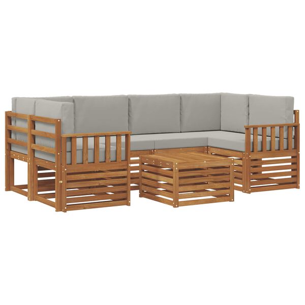 vidaXL Set vanjskih sofa s jastukom 7 pcs Prirodna i svijetlo siva