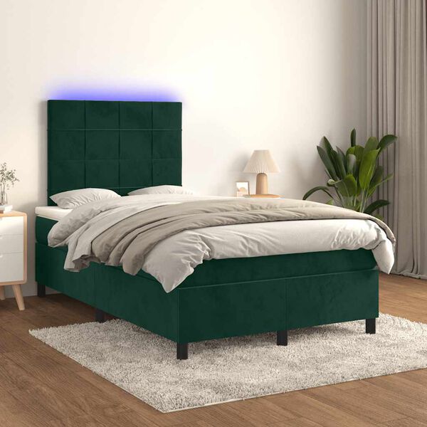 vidaXL Krevet box spring s madracem LED tamnozeleni 120x200 cm bar&scaron;un