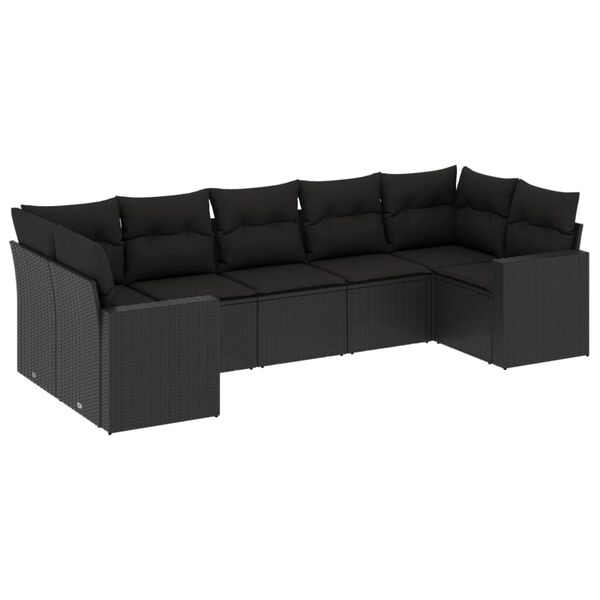 vidaXL 7-dijelni set vrtnih sofa od poliratana s jastucima crni