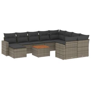 vidaXL 11-dijelni set vrtnih sofa od poliratana s jastucima sivi