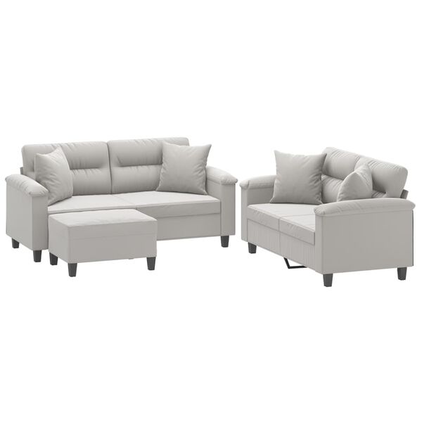 vidaXL 3-dijelni set sofa s jastucima svjetlosivi od mikrovlakana