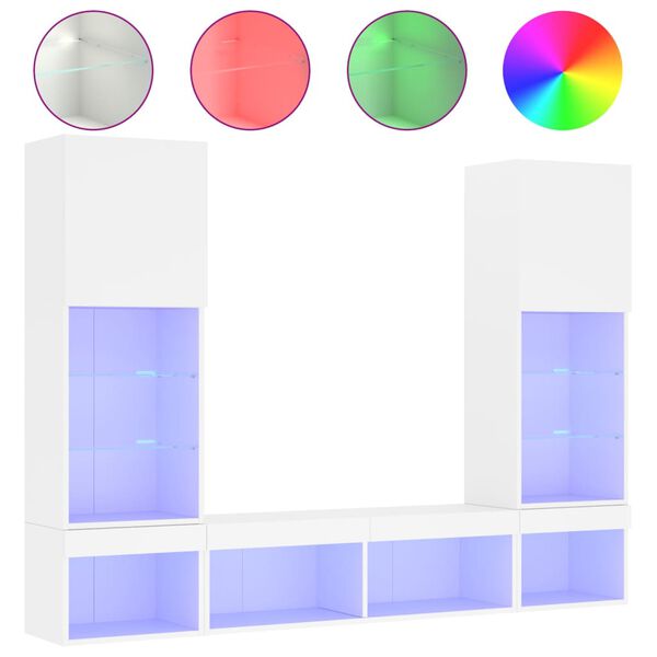 vidaXL 5-dijelni zidni TV elementi s LED bijeli od konstruiranog drva