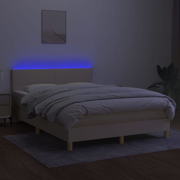 vidaXL Krevet box spring s madracem LED krem 140x200 cm od tkanine