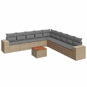 vidaXL 10-dijelni set vrtnih sofa s jastucima bež od poliratana