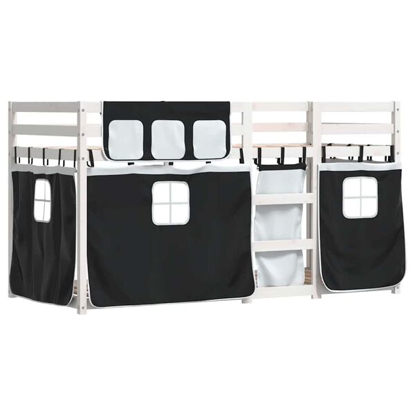 vidaXL Krevet na kat sa zavjesama bijelo-crni 75 x 190 cm od borovine