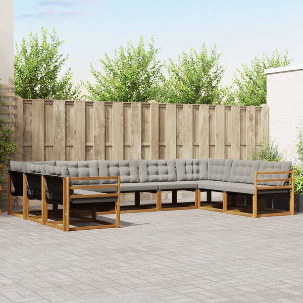 vidaXL Set vanjskih sofa s jastukom 9 pcs Prirodna i svijetlo siva