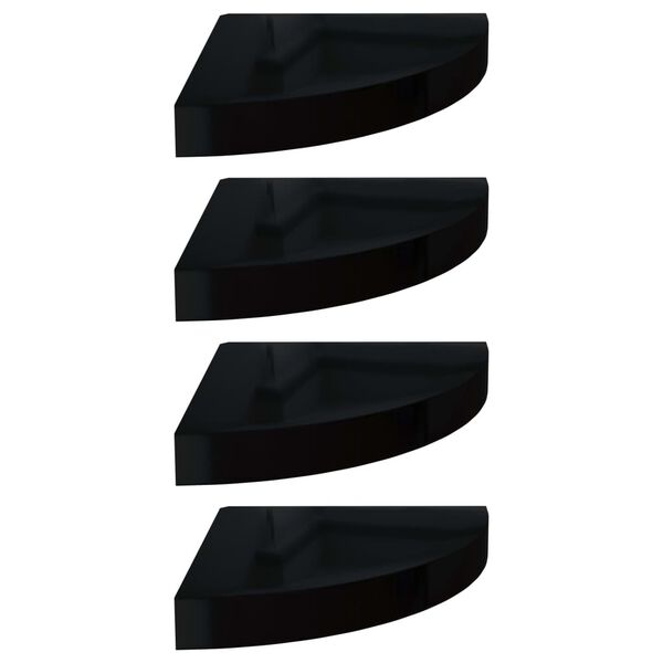 323891 vidaXL Floating Corner Shelves 4 pcs High Gloss Black 25x25x3,8 cm MDF