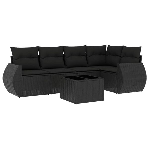 vidaXL 6-dijelni set vrtnih sofa s jastucima crni od poliratana