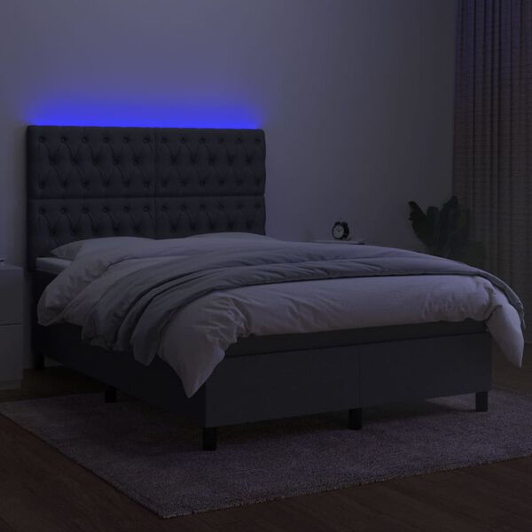 vidaXL Krevet box spring s madracem LED tamnosivi 140x190 cm tkanina