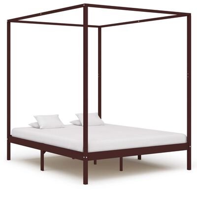 vidaXL Okvir za krevet s baldahinom od borovine tamnosmeđi 160x200 cm