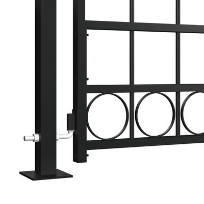 vidaXL Vrata za ogradu s lučnim vrhom i 2 stupa 105 x 204 cm crna