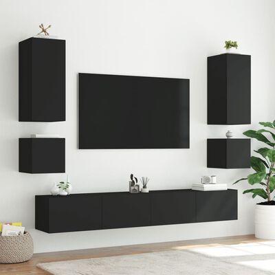 vidaXL 6-dijelni zidni TV ormarići s LED svjetlima crna