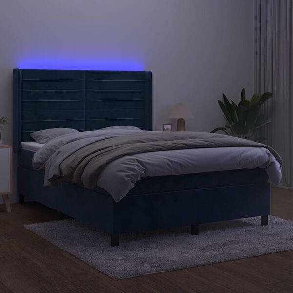 vidaXL Krevet box spring s madracem LED tamnoplavi 140x200 cm bar&scaron;un