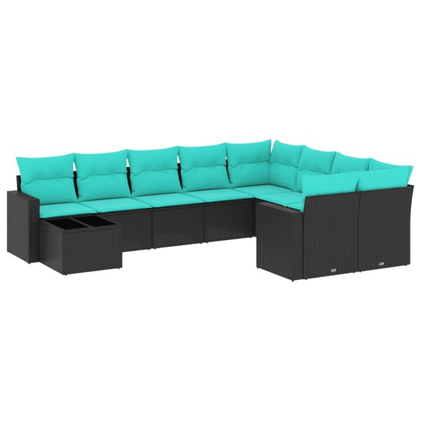 vidaXL 10-dijelni set vrtnih sofa od poliratana s jastucima crni