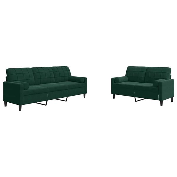 vidaXL 2-dijelni set sofa s jastucima tamnozeleni baršunasti