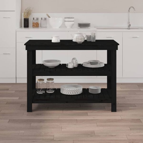 vidaXL Radni stol crni 110,5 x 50 x 80 cm od masivne borovine